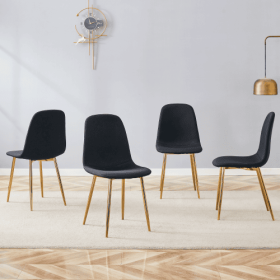 Luxury Simple Chair - Set Of 4 BLACK Linen-Cotton Material High Resilience Dining Chair With Metal Golden Leg.Integral Metal Leg Architecture,Suitable
