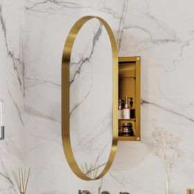 20x34 Inch Oval Recessed Medicine Cabinet, Metal Framed Bathroom Wall Cabinet With Mirror And Adjustable Shelves, Wall Mirror With Storage For Bathroo