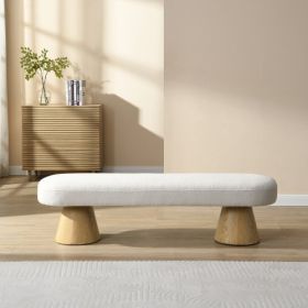 Dining Bench For Dining Room, Upholstered Bedroom End Of Bed Entryway Bench, Boucle Ottoman For Living Room, 64L Beige Stool Top Wood Leg 300 LBS Weig