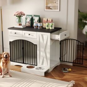 GO 43.3 Farmhouse Dog Crate Furniture, Heavy Duty Dog Crate With 3 Drawers, Indoor Wooden Dog Kennel With Removable Feeder, Dog Cage End Table For Med