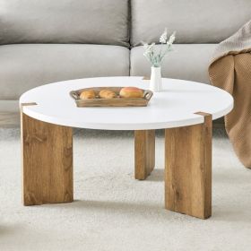 33.4-inch Diameter Minimalist Circular MDF Material Coffee Table, A Stable And Practical Choice. The Unique Embedded Design And The Support Of Three T