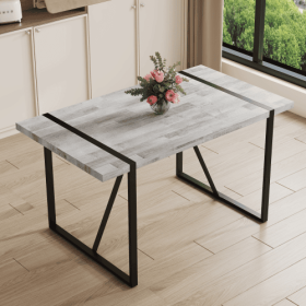 A Minimalist Retro Rectangular Dining Table With A Specially Textured Top And Black Metal Legs.Contemporary Minimalist MDF Gray Textured Tabletop.Able