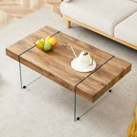 43.x23.6 Wood Colored Texture Sticker MDF Coffee Table With Tempered Glass Legs.Suitable For Living Room.It Can Be Used Not Only As A Coffee Table But