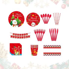 Christmas 10-piece set   Set Party Supplies Snowman Disposable Tableware Paper Plates and Napkins Banners Plastic tablecloths Cutlery Serves 60 f