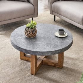 Modern Gray Texture MDF Round Coffee Table - 31.4 Diameter.A Modern Retro Circular Coffee Table With A Diameter Of 31.4 Inches, Made Of MDF Material,