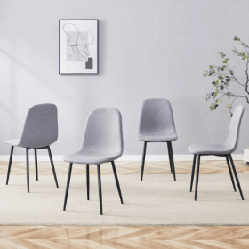 Luxury Simple Chair - Set Of 4 Light Gray Linen-Cotton Material High Resilience Dining Chair With Metal Black Leg.Integral Metal Leg Architecture,Suit