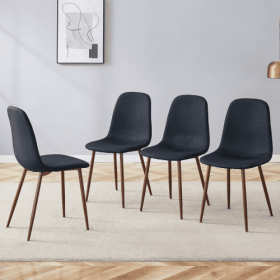 Luxury Simple Chair - Set Of 4 BLACK Linen-Cotton Material High Resilience Dining Chair With Metal Walnut Color Leg.Integral Metal Leg Architecture,Su