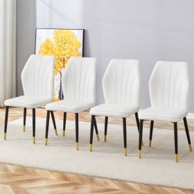 4 Modern Dining Chairs With Stylish PU Patterned Backrest And Black Metal Legs For A Comfortable Home Experience In The Kitchen, Bedroom And Office. (Color: White)