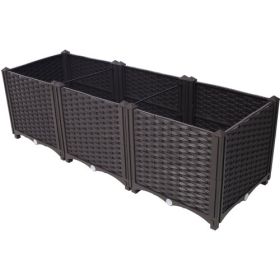 Deep Raised Garden Bed Plastic Planter Boxes For Vegetables Flowers Herbs And Succulents,Self-Watering Planter Box Raised Bed To Grow Flowers, Herbs & (Color: Brown)